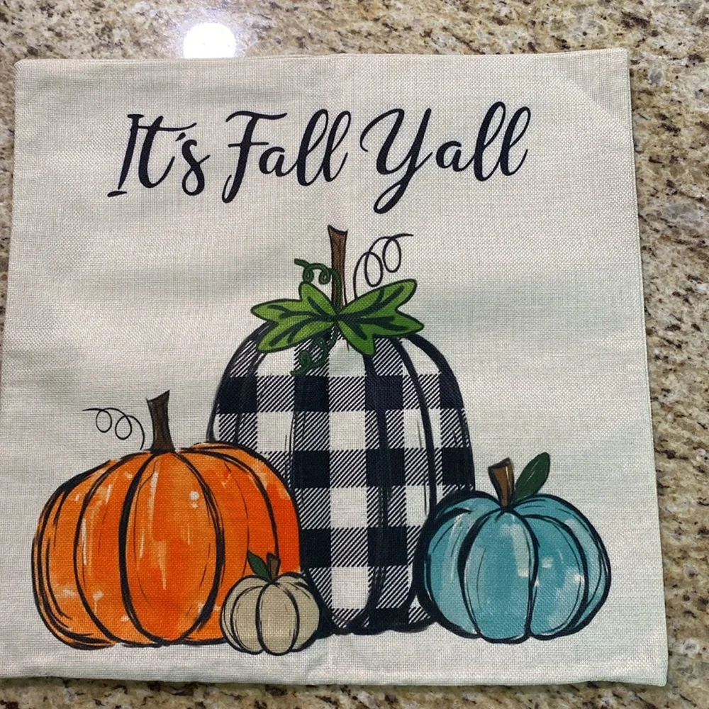New 3 Pc Set Farmhouse Cottagecore Fall Pumpkin Square Pillow Covers